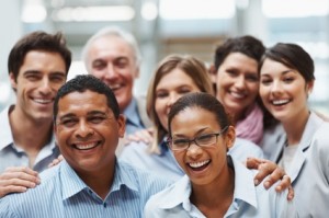 Smiling workers together